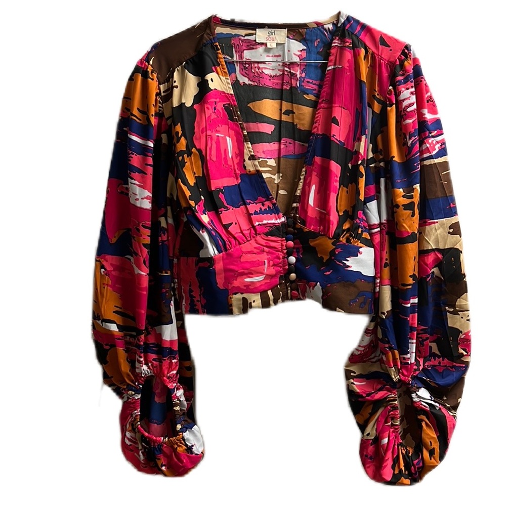 Girl Soul, Colorful, Casual, Long Sleeves, Crop Top, Size Large